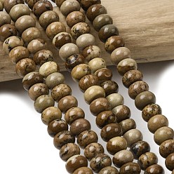 Пейзажный Джаспер Естественного изображения яшмы бисер нитей, рондель, 6.5~7x4~4.5 мм, отверстие : 0.8 мм, около 89 шт / нитка, 15.35'' (39 см)