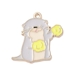 Светлый Стально-синий Подвески из эмали и сплава, бобровый шарм, золотой свет, светло-стальной синий, 21x25x1 мм, отверстие : 1.8 мм