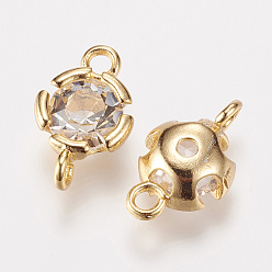 Golden Brass Rhinestone Links connectors, Flower, Golden, 14x9x5mm, Hole: 2mm