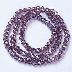 Old Rose Electroplate Glass Beads Strands, Pearl Luster Plated, Faceted, Rondelle, Old Rose, 2.5x2mm, Hole: 0.4mm, about 170pcs/strand, 11.8 inch(30cm)