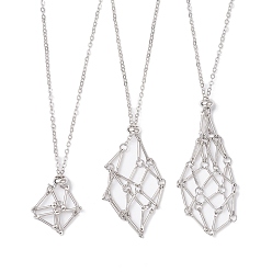 Платинированный Латунный мешочек для макраме, пустой держатель для камней для изготовления подвесных ожерелий, с тросовыми цепями и застежкой в виде клешни омара, Реальная платина, 17-3/8~29-1/8 дюйм (44~74 см), 3 шт / комплект