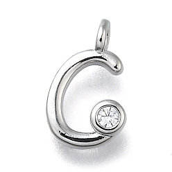 Letter C Латунные микро проложить кубического циркония подвески, письмо амулеты, стойки покрытие, долговечный, без кадмия и без свинца, буква С, 11x7x2 мм, отверстие : 1.6 мм