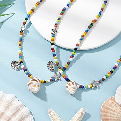 Разноцветный Ожерелья из натуральной спирали, сплав черепаха морская звезда стеклянные бусины ожерелья для женщин мужчин, красочный, 18.07 дюйм (45.9 см)