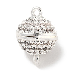 Посеребрённый Магнитные застежки из латуни с микропейвом и прозрачным кубическим цирконием, круглые, 925 серебро покрытием, 14x10x10 мм, отверстие : 1.2 мм