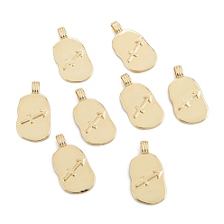 Стрелец Латунные подвески, долговечный, овальной формы с созвездием, реальный 18 k позолоченный, Стрелец, 24x12.5x2 мм, отверстие : 3.5x1.5 мм