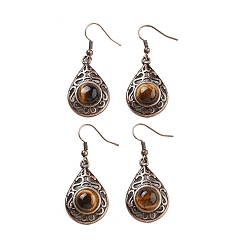 Тигровый глаз Серьги с подвесками в форме слезы тигрового глаза, женские полые латунные серьги с красной медью, 46.5x19.5 мм