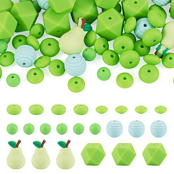 Pear 60шт 6 стили силиконовые бусины, фокусные бусы, зелёные, груша, 8~26x8~18x8~16 мм, отверстие : 1~2 мм