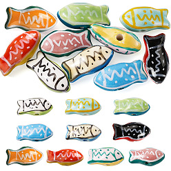 Color mezclado 10piezas 10 estilos de cuentas de cerámica de porcelana hechas a mano, pintado a mano, famille estilo rosa, pescado, color mezclado, 22~23x10~11.5x9.5~10 mm, agujero: 1.8~2.5 mm, 1 pc / color