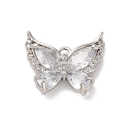 Платина Латунные микро проложить кубического циркония подвески, без кадмия, без никеля и без свинца, бабочки прелести, платина, 15x17x3.5 мм, отверстие : 1.6 мм