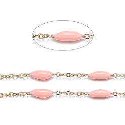 Легкий Лосось Ручной цепи эмаль бисера, с цепями из нержавеющей стали и шпулей, пайки, долговечный, золотые, светлый померанцевый, 1.5x1x0.1 мм, около 32.8 футов (10 м) / рулон