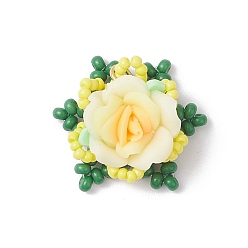 Желтый Подвески из стеклянных бусин, цветок, из полимерной глины ручной работы, с целью перехода в кольце, желтые, 24~26x24~26x11~12 мм, отверстие : 3.5 мм