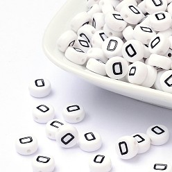 Белый Акриловые бусины, с горизонтальным отверстием, буквы, плоско-круглые, letter.d, 7x4 мм, отверстие : 1 мм, Около 146 шт / 20 г