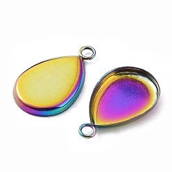 Rainbow Color Ионное покрытие (ip) 304 подвеска из нержавеющей стали с кабошоном, чашки безель с краями, капля, Радуга цветов, лоток : 14x10 мм, 17.5x10.5x1.5 мм, отверстие : 1.6 мм