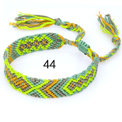 Yellow Green Cotton Braided Rhombus Pattern Cord Bracelet, Ethnic Tribal Adjustable Brazilian Bracelet for Women, Yellow Green, 5-7/8~14-1/8 inch(15~36cm)
