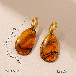 Седло Коричневый 304 Серьги-гвоздики в форме капли из нержавеющей стали и смолы, золотые, седло коричневый, 46x20 мм