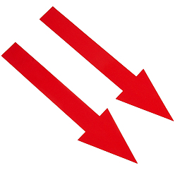 Красный Самоклеящиеся наклейки со стрелками из ПВХ, водонепроницаемые наклейки со стрелками направления для пола, стены и гладкие поверхности, красные, 50x199x0.2 мм, 2 шт / комплект