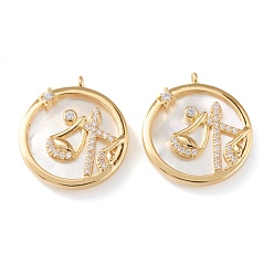 Весы Настоящие 18 k позолоченные латунные подвески с микропаве и прозрачным кубическим цирконием, с оболочкой, долговечный, плоские круглые с созвездием, Весы, 21x18x3 мм, отверстие : 1.8 мм
