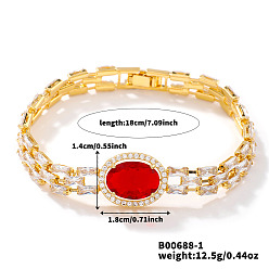 Красный Браслеты-цепочки из латуни с кубическими циркониями, браслеты для часов для женщин, овальные, красные, внутренний диаметр: 7-1/8 дюйм (18 см)