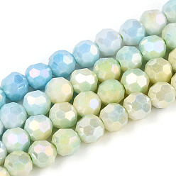 Светло-голубой Антикоррозийные гальванические стеклянные бусины, имитация драгоценных камней, круглые, с покрытием AB цвета, граненый(32 граненый), светло-голубой, 5.8~6.1x5.8 мм, отверстие : 1 мм, около 70~71 шт / нитка, 15.55~15.75'' (39.5~40 см)
