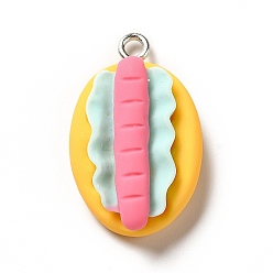 Ярко-Розовый Непрозрачные подвески смолы, с платиновыми тоновыми железными петлями, имитация еды, очарование хот-дога, ярко-розовый, 27x16.5x8 мм, отверстие : 2.2 мм