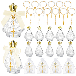 Прозрачный 12шт. стеклянные флаконы для духов, пригодные для многоразового использования, с 12 подарочными пакетами из органзы шт., 12шт полиэстеровая упаковочная лента бант, 12шт. браслеты из сплава с крестом и подвеской в виде Иисуса, прозрачные, 7.6x3.6x11.3 см