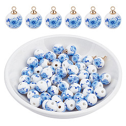 Золотой 50шт. фарфоровые подвески ручной работы, с латунной фурнитурой , золотые, 14 мм