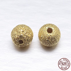 Real 18K Gold Plated Real 18K Gold Plated Round 925 Sterling Silver Textured Beads, Golden, 5mm, Hole: 1mm, about 95pcs/20g