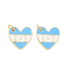 Золотой Латунь эмаль подвески, подвески в виде сердца с флагом Гондураса, долговечный, стойки покрытие, без свинца и без кадмия, золотые, 14.5x15x1.5 мм, Перейти кольцо: 5x1 мм, внутренний диаметр: 3 мм