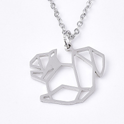 Нержавеющая Сталь Цвет Не тускнеющие 201 ожерелья с подвесками из нержавеющей стали, с кабельными цепями, белка, цвет нержавеющей стали, 17.5 дюйм ~ 17.9 дюйм (44.5~45.5 см), 1.5 мм, Белка: 17.5x20x1 мм