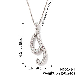 Letter I Элегантные модные латунные ожерелья с подвесками в виде алфавита из микропаве из прозрачных кубических цирконий, серебряный цвет гальваническим, Буква "i", 15.75 дюйм (40 см)