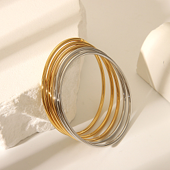 Позолоченный и Цвет Нержавейки 5 шт. 2 цвета стильные 304 простые браслеты из нержавеющей стали для женщин, настоящее золото и нержавеющая сталь, внутренний диаметр: 2-3/8 дюйм (6 см)