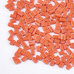 Coral Baking Paint Glass Flat Beads, Rectangle, Coral, 4~7x3~4x2.5mm, Hole: 0.8mm, about 2500pcs/bag