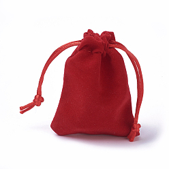 Red Velvet Packing Pouches, Drawstring Bags, Red, 9.2~9.5x7~7.2cm