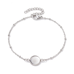 Нержавеющая Сталь Цвет Устойчивые к потускнению 304 браслеты-спутники из нержавеющей стали, с плоскими круглыми соединительными настройками кабошон 304 из нержавеющей стали, цвет нержавеющей стали, лоток : 10 мм, 7-1/2 дюйм (19 см)