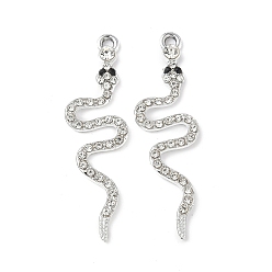 Платина Подвески из сплава , со стразами, змея, платина, 43.5x13x3.5 мм, отверстие : 1.6 мм