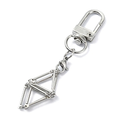 Платинированный Латунный плетеный мешочек для макраме, пустой держатель для камня для брелка, с латунными цепочками и поворотными застежками из сплава, Реальная платина, 7.75 см