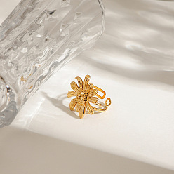 Золотой Регулируемые 304 манжеты из нержавеющей стали для женщин, маргаритка, золотые, 24.5x28 мм, регулируемый