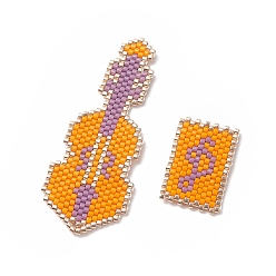 Dark Orange 2Pcs 2 Style Handmade MIYUKI Japanese Seed Loom Pattern Seed Beads, Guitar & Music Note Pendants, Dark Orange, 25~58x16~23x1.8mm, Hole: 0.7mm, 1Pc/style