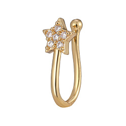 Звезда Латунные микропаве прозрачные кубические цирконии клипсы для носовой перегородки, украшения для пирсинга носа для женщин и мужчин, золотые, звезда, 12 мм, Цветок: 4x4 мм