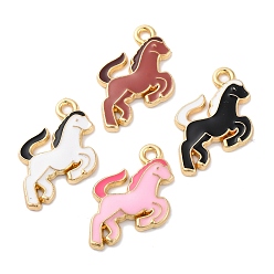 (52) Непрозрачная лаванда Подвески из эмали и сплава, без кадмия, без никеля и без свинца, стойки покрытие, лошадь очарование, золотые, разноцветные, 18x15x2 мм, отверстие : 1.8 мм