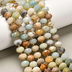 Flower Amazonite Натуральный цветок амазонитовые бусины пряди, граненые, рондель, с бисером, 9.5~10.5x6.5 мм, отверстие : 1.2 мм, около 44~45 шт / нитка, 15.35~15.47 дюйм (39~39.3 см)