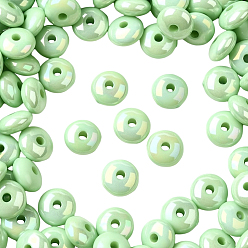 Бледно-Зеленый 500 шт. непрозрачные акриловые бусины с УФ-покрытием, радужный, плоско-круглые, бледно-зеленый, 8x4 мм, отверстие : 1.8 мм