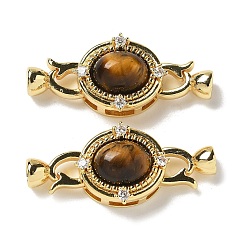 Настоящее золото 18K Латунные микропаве прозрачные кубические циркони складные застежки, без кадмия, без никеля и без свинца, с натуральным тигровый глаз, овальные, реальный 18 k позолоченный, 34 мм