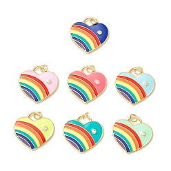 (52) Непрозрачная лаванда Покрытие стойки латунь микропаве прозрачные подвески из кубического циркония, Эмаль стиле, без кадмия и без свинца, реальный 18 k позолоченный, сердце с радугой, разноцветные, 22x23x2 мм, Перейти кольцо: 5x0.6 мм, отверстие : 3.5 мм