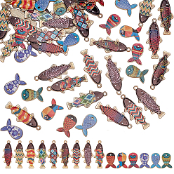 (52) Непрозрачная лаванда 60 шт 15 стили подвески из сплава эмали, очарование рыбы, золотые, разноцветные, 18.6~36x13~14.5x1 мм, отверстие : 1.8 мм, 4 шт / стиль
