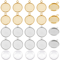 Золотой & Цвет Нержавеющей Стали 40 шт. 2 цвета 304 подвеска из нержавеющей стали с кабошоном, чашки безель с краями, плоско-круглые, с 40 прозрачными стеклянными кабошонами, золотые и нержавеющая сталь цвет, лоток : 16 мм, 20.5~22x17.5~18x2 мм, отверстие : 1.8~2.5 мм, 20 шт / цвет