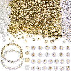 (52) Непрозрачная лаванда Наборы для самостоятельного изготовления круглых и буквенных бусин., в том числе бусины из АБС-пластика, Акриловые бусины, разноцветные, 4~8x4~8 мм, отверстие : 1.4~2 мм, 1800 шт / комплект