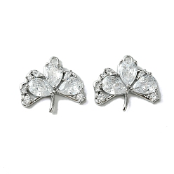 Прозрачный Реальные плакированные латунные подвески, со стеклом, клевер амулеты, прозрачные, 16x18.5x4 мм, отверстие : 1.4 мм