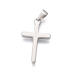 Stainless Steel Color 304 Stainless Steel Pendants, Religion Theme, Cross, Stainless Steel Color, 33x19x2mm, Hole: 7x4mm