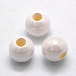 White ABS Plastic Imitation Pearl European Beads, Large Hole Rondelle Beads, Pearlized, White, 12x10mm, Hole: 5mm, about 500pcs/bag